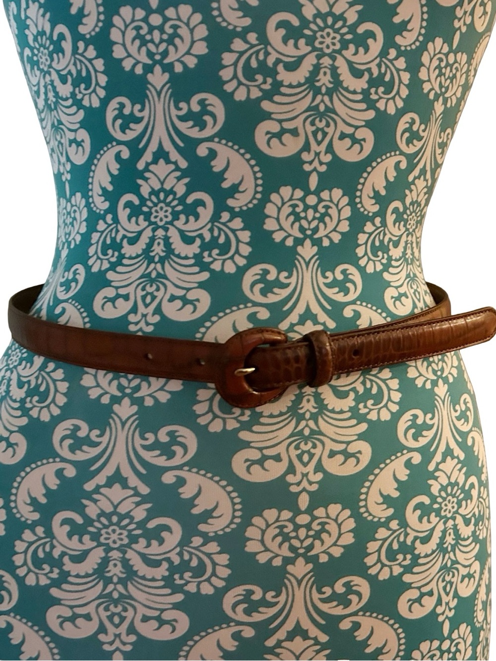 S Lauren Ralph Lauren Brown Moc Croc Leather Skinny Belt Old Money Elegant Sleek